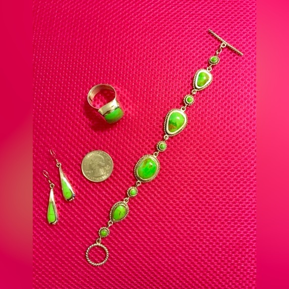 Lime Green Turquoise Stone Jewelry Set | Sterling Silver .925 | 3 pc. Set - Picture 4 of 5